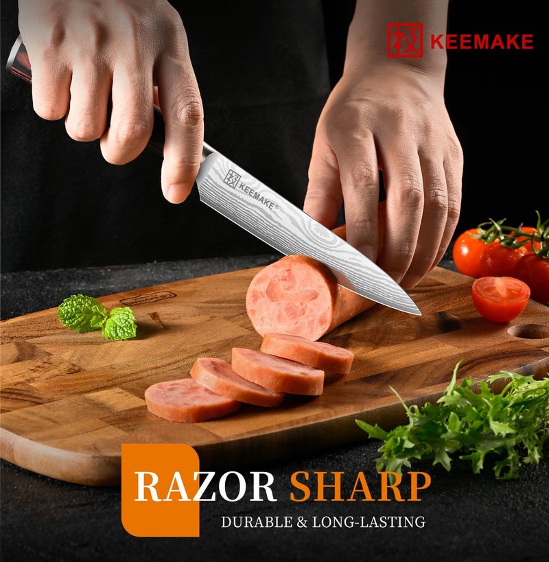 KEEMAKE Kitchen Utility Knife, 5 Inch Paring Knife, Ultra Sharp High Carbon Stainless Steel, Tomato Knife for Fruit and Vegetable Cutting with Ergonomic Handle, Chef Knife for Kitchen - Image 3